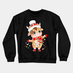 Christmas Scottish Cute Highland Cow Santa Hat Mistletoe Heifer Crewneck Sweatshirt